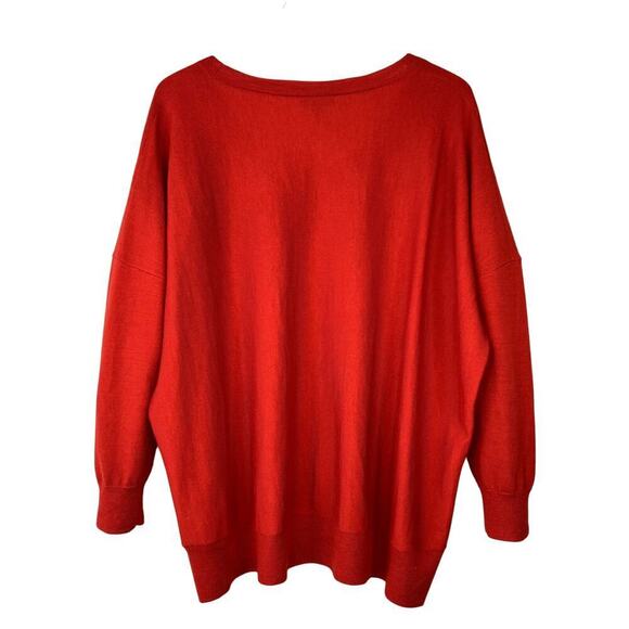 Eileen Fisher 100% Merino Wool Pullover Sweater High Low Hem Red MEDIUM - Picture 5 of 5